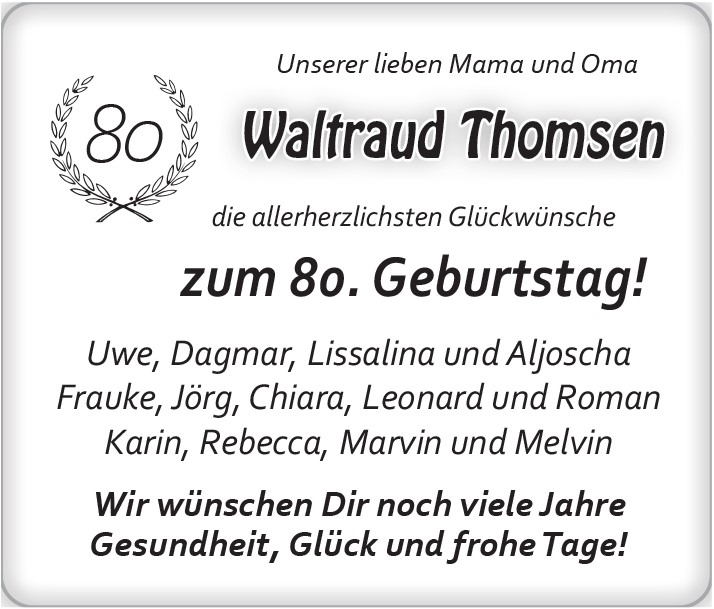 Wir gratulieren Waltraud Thomsen