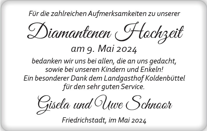 Diamantene Hochzeit Gisela und Uwe Schnoor