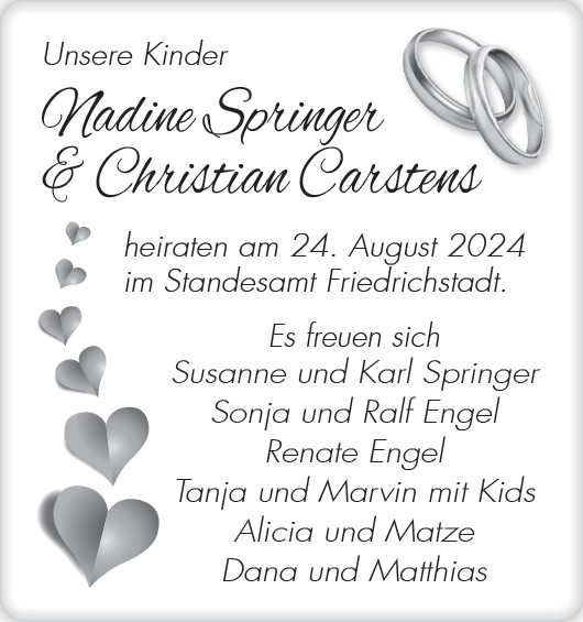 Wir gratulieren Nadine Springer und Christian Carstens