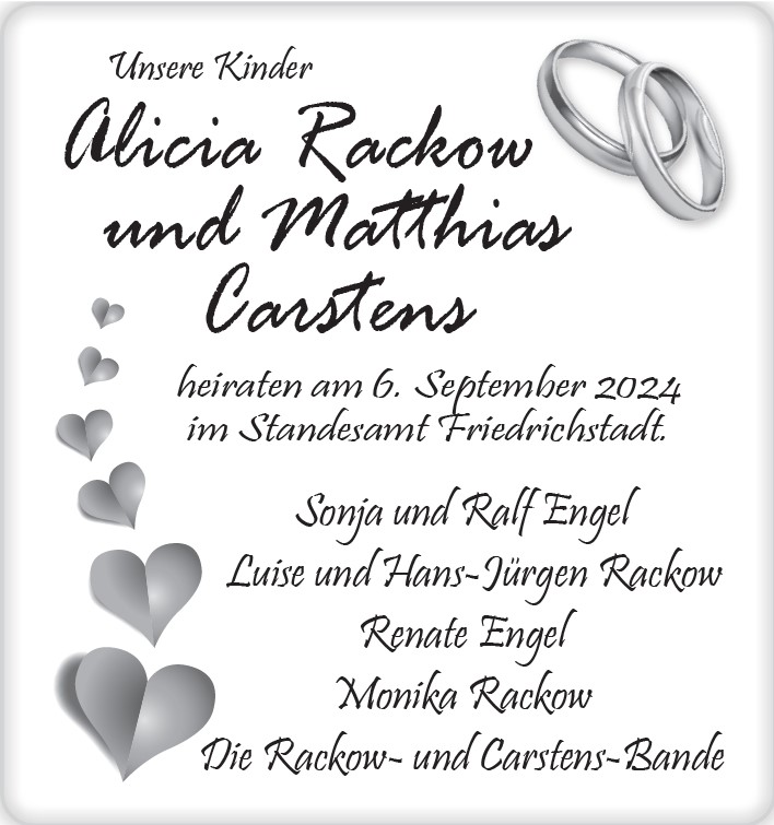 Heirat Alicia Rackow und Matthias Carstens