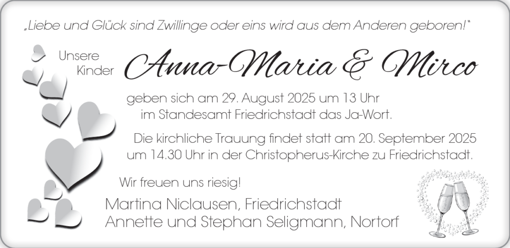 Wir gratulieren Anna-Maria und Mirco