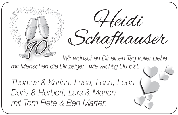 Wir gratulieren Heidi Schafhauser